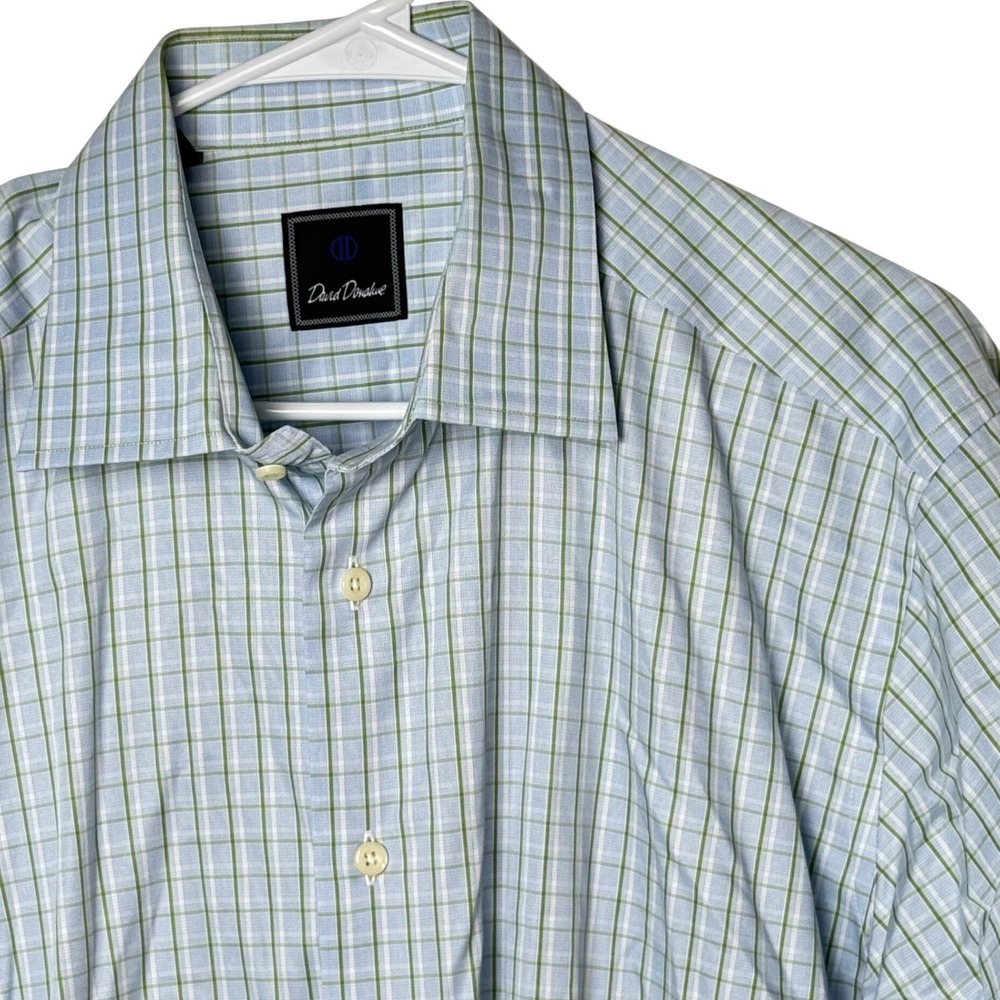 David‎ Donahue Dress Shirt Mens 16.5 Blue Green Check Long Sleeve Button Down